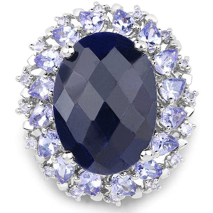 17.81 Carat Dyed Sapphire and Tanzanite .925 Sterling Silver Ring