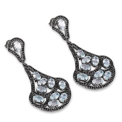 12.19 Carat Genuine Blue Topaz and Black Spinel .925 Sterling Silver Earrings
