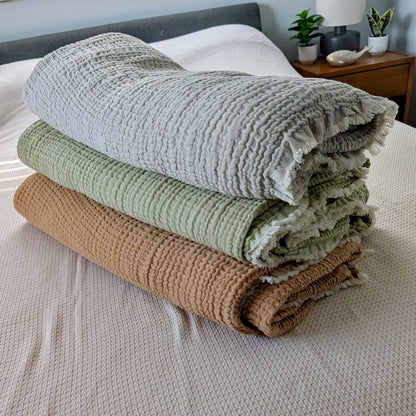 Serene Bedspread Collection – Organic Turkish Cotton, Textured Solid Colors, Queen/King Sizes