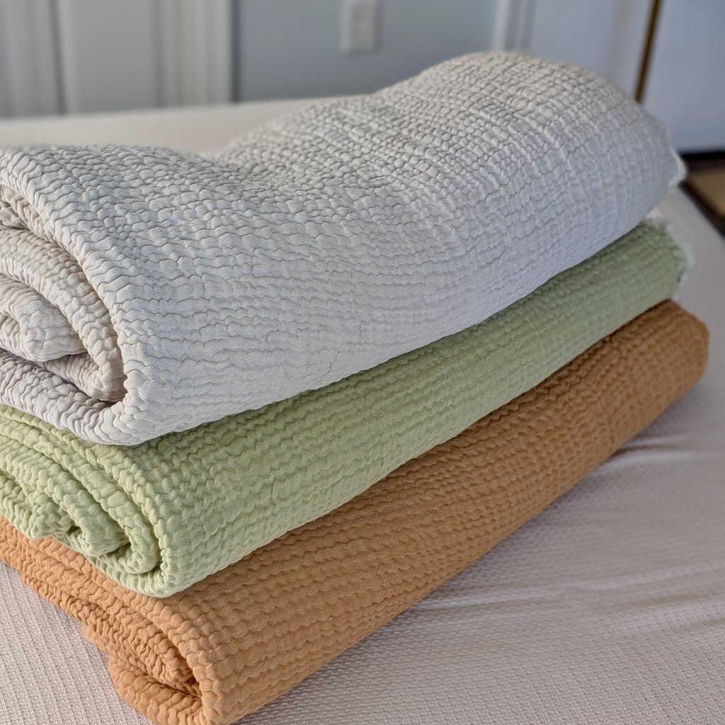 Serene Bedspread Collection – Organic Turkish Cotton, Textured Solid Colors, Queen/King Sizes