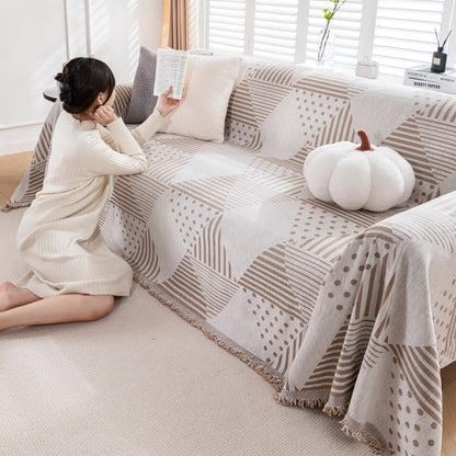 Chenille Geometric Patterned Sofa Throw, Couch Covers for Sectionals for Pets, Throw Cover for Couch