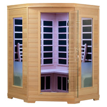 3-Person Carbon Infrared Sauna - Canadian Hemlock Wooden Corner Sauna - Low EMF Carbon Infrared Panels - 1775 Watts - Durasage Health