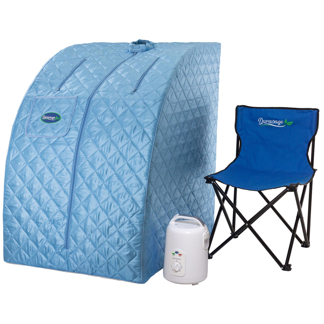 Durasage Lightweight Portable Personal Steam Sauna Spa for Relaxation at Home, 60 Minute Timer, 800 Watt Steam Generator, Chair Included - Light Blue - Durasage Health