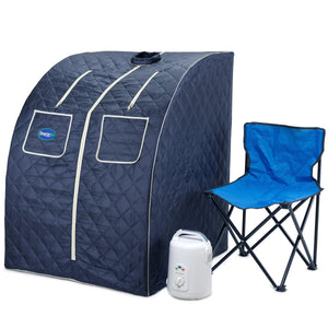 Durasage Oversized Portable Personal Steam Sauna Spa for Relaxation at Home, 60 Minute Timer, 800 Watt Steam Generator, Chair Included - Satin Blue - Durasage Health