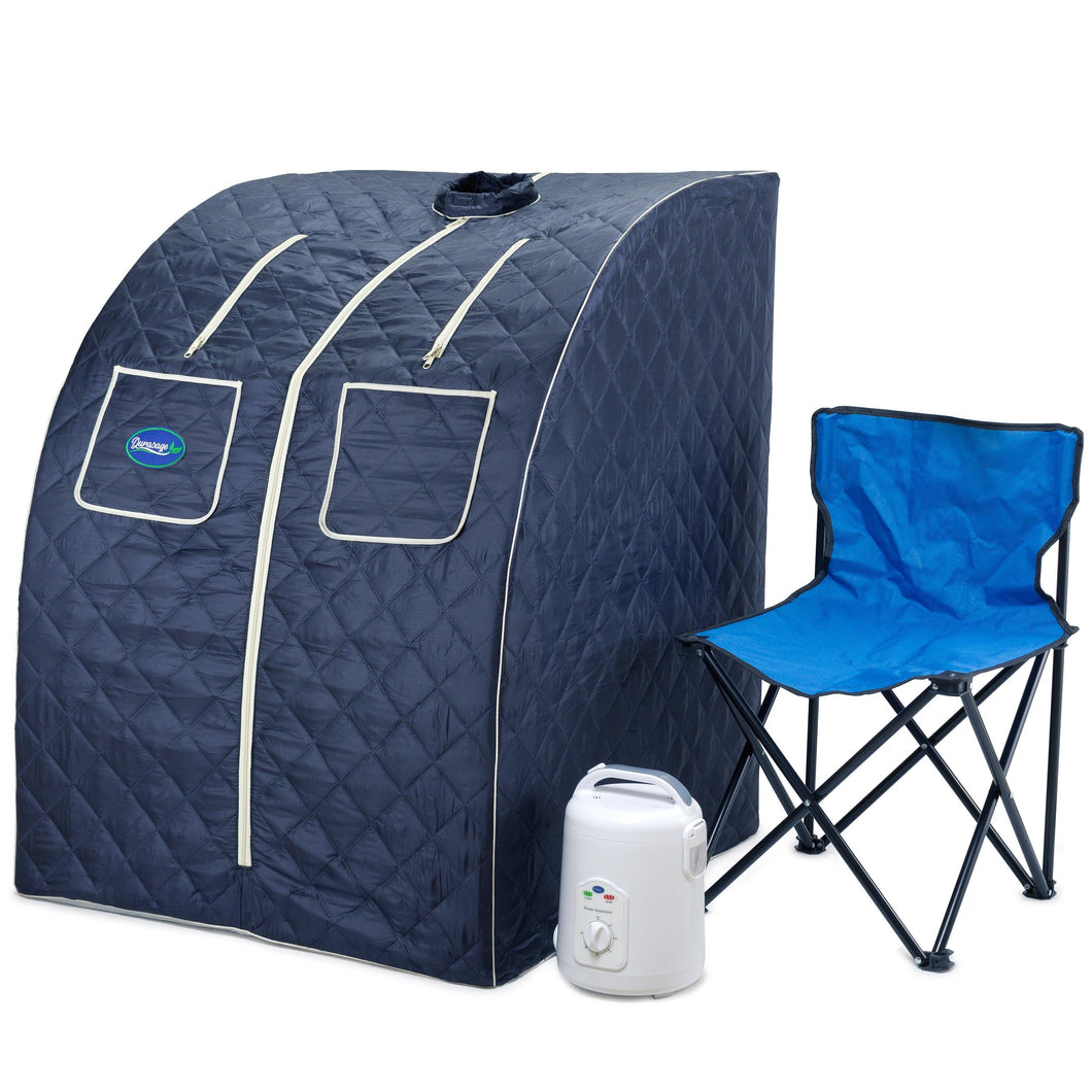 Durasage Oversized Portable Personal Steam Sauna Spa for Relaxation at Home, 60 Minute Timer, 800 Watt Steam Generator, Chair Included - Satin Blue - Durasage Health