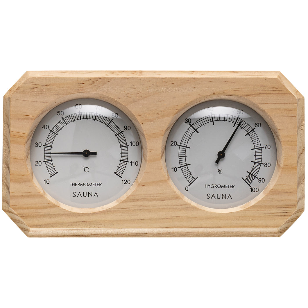 Baro-Hygro-Thermometer  A stainless steel and wooden desk