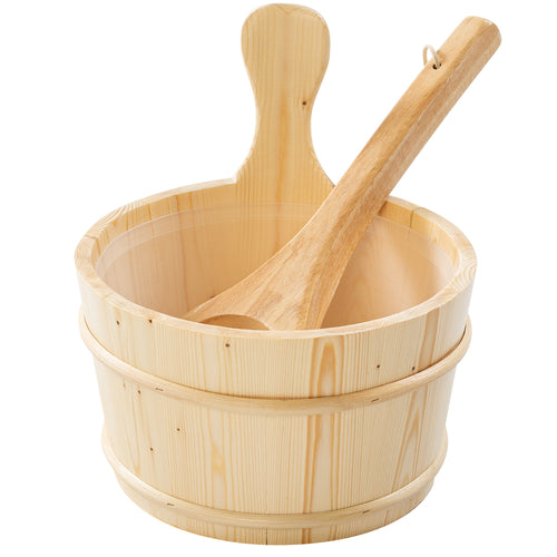 Durasage Sauna Wooden Bucket and Ladle Kit with Liner for Sauna & Spa