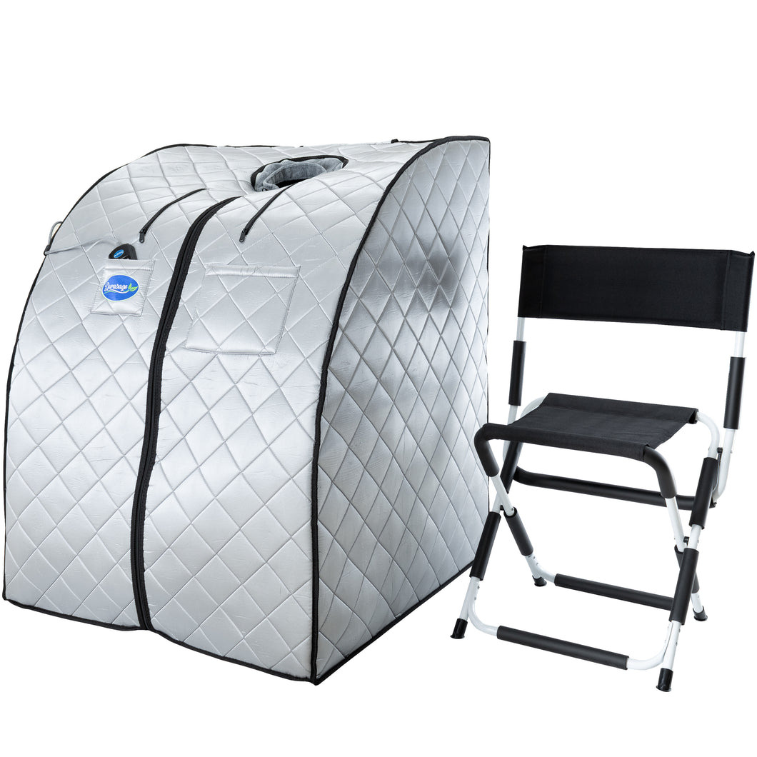 Large Portable Low EMF Negative Ion Indoor Sauna with Chair and Heated Footpad Included - Silver